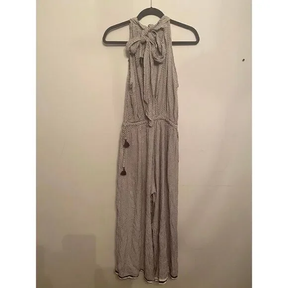 Faithful The Brand Jumpsuit High Neck with Open Back White Brown Size Small